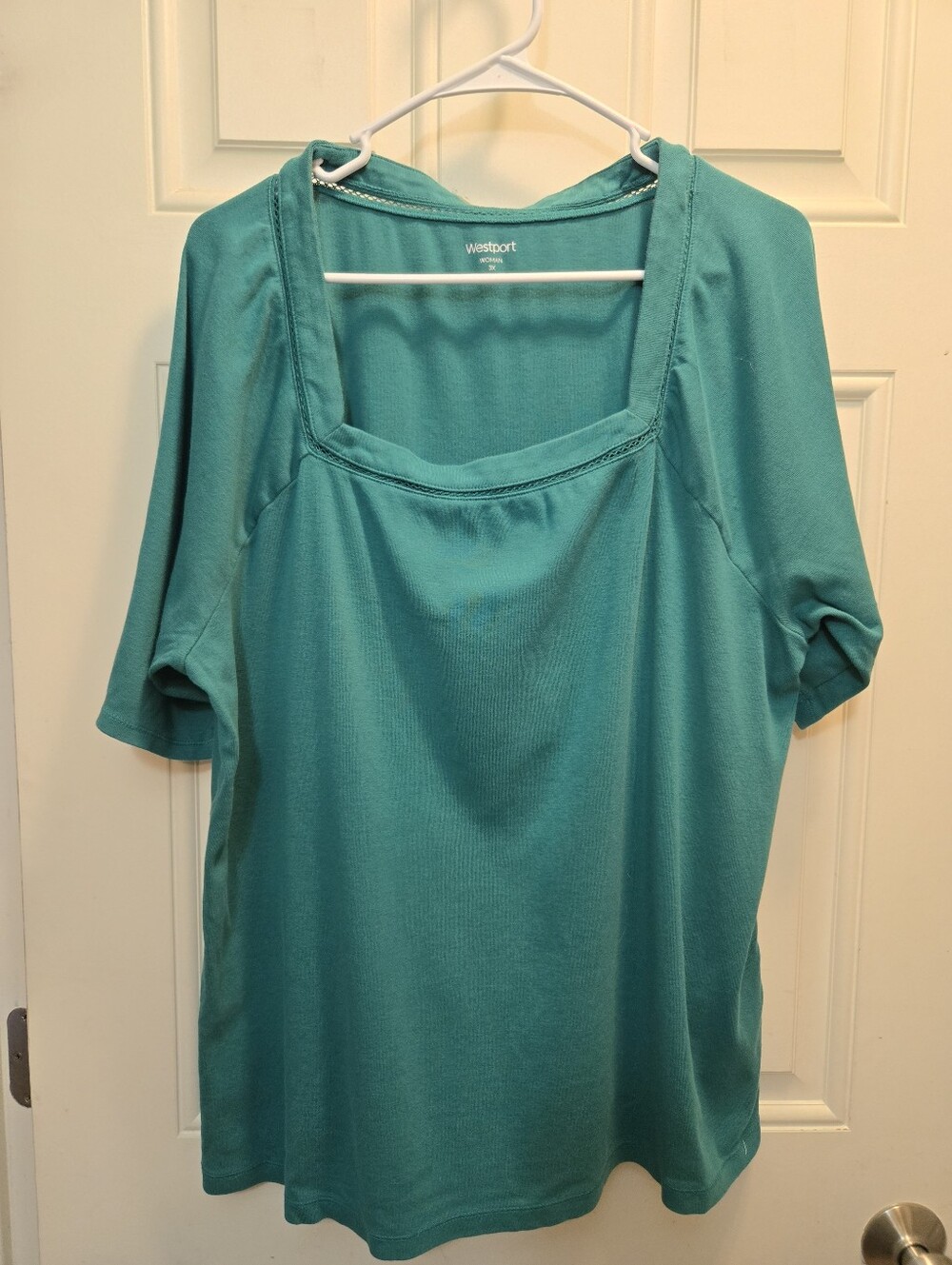 Westport Teal Square-Neck Short Sleeve Top
